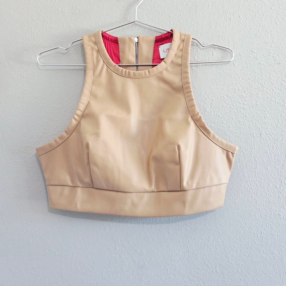 LIKA Faux Leather Crop Top -Beige-Small-Streetwear-Luxury Grunge Glamour
